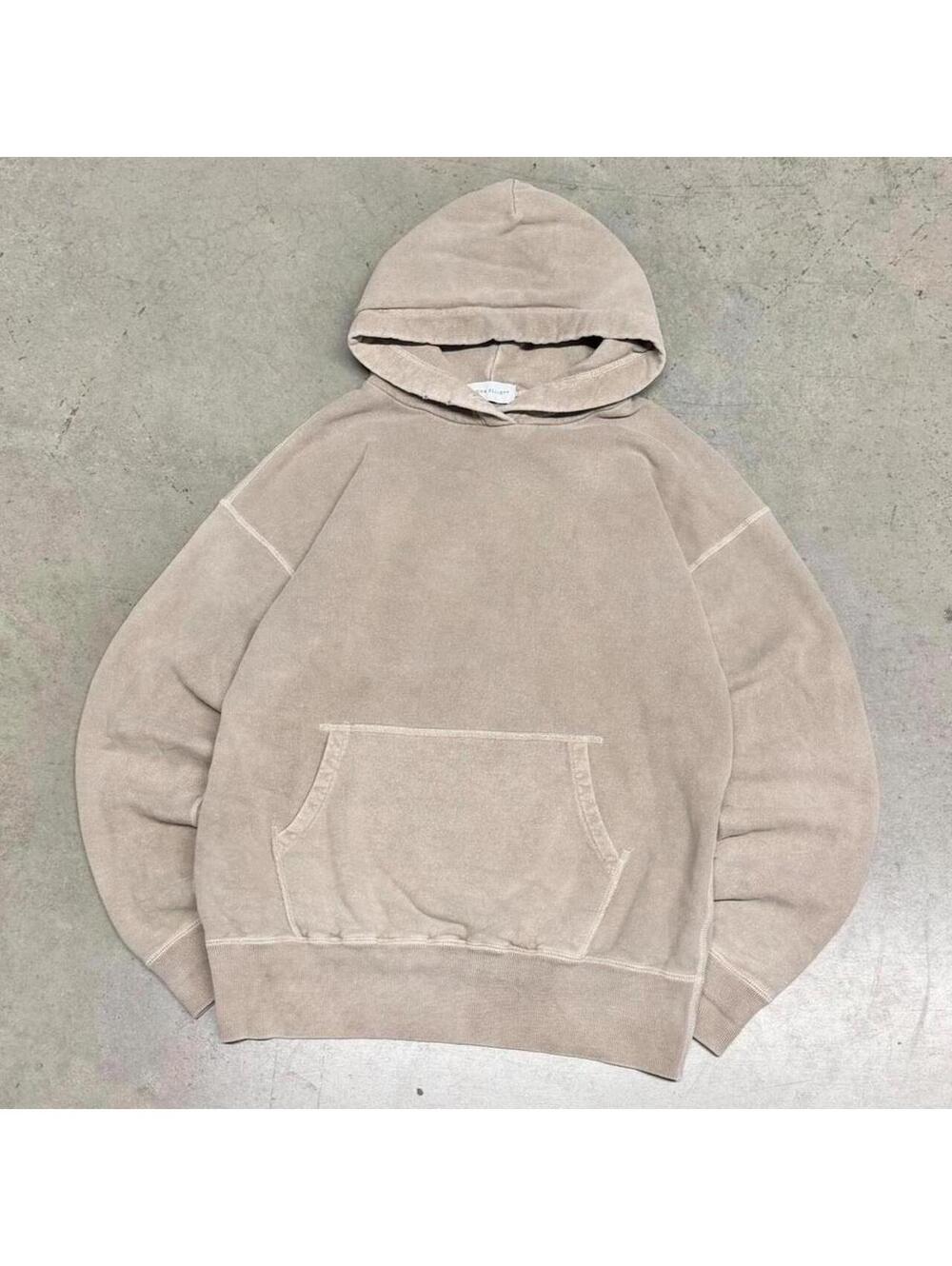 John Elliott Beach Hoodie Size 2 Mens Medium Tan French Terry Distressed $198